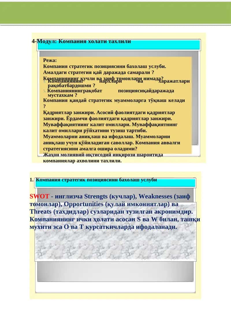 Компания стратегик позициясини бахолаш услуби 1