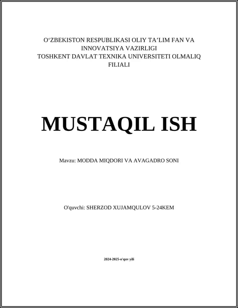 MODDA MIQDORI VA AVAGADRO SONI 1