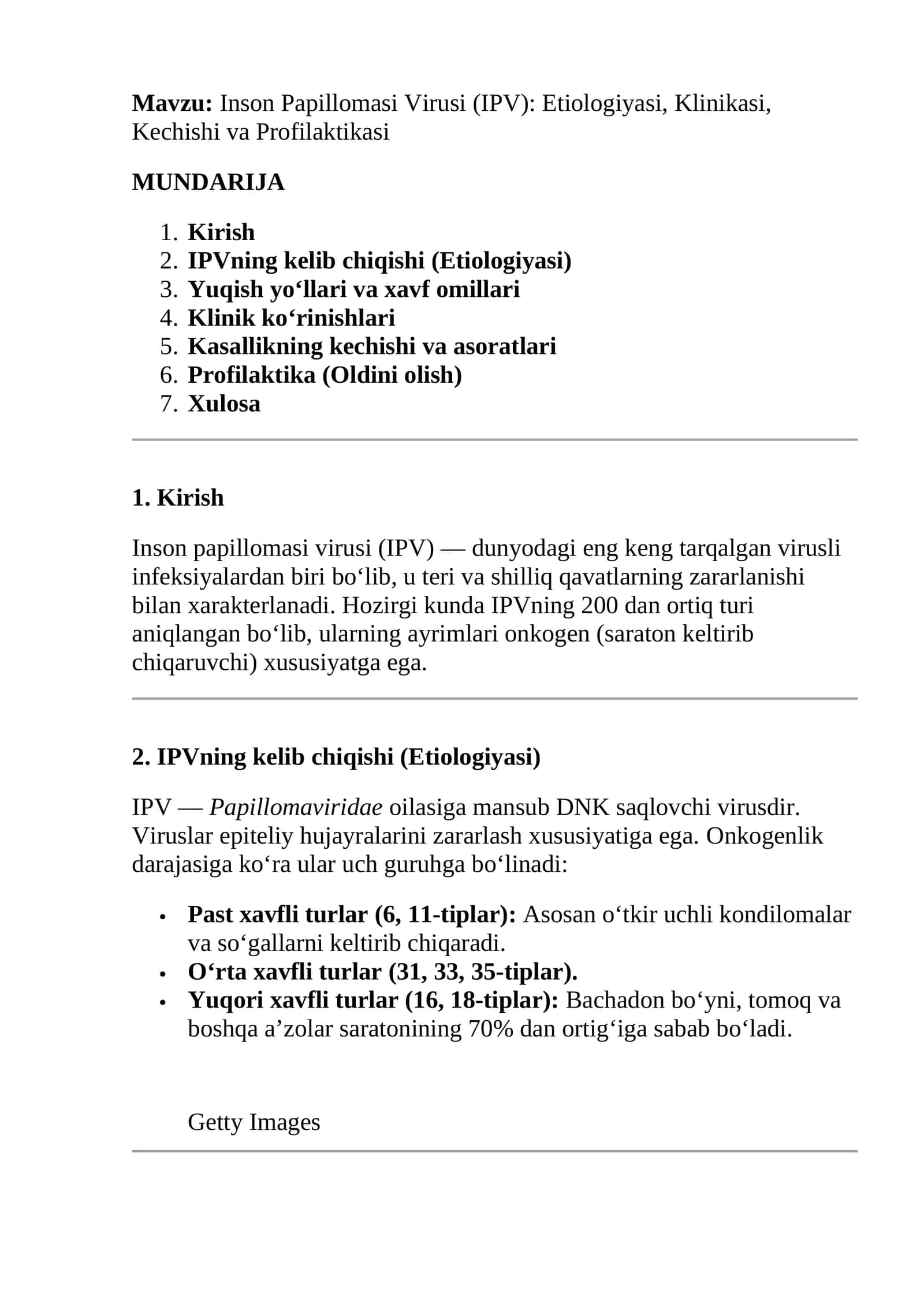Inson Papillomasi Virusi (IPV): Etiologiyasi, Klinikasi, Kechishi va Profilaktikasi 1
