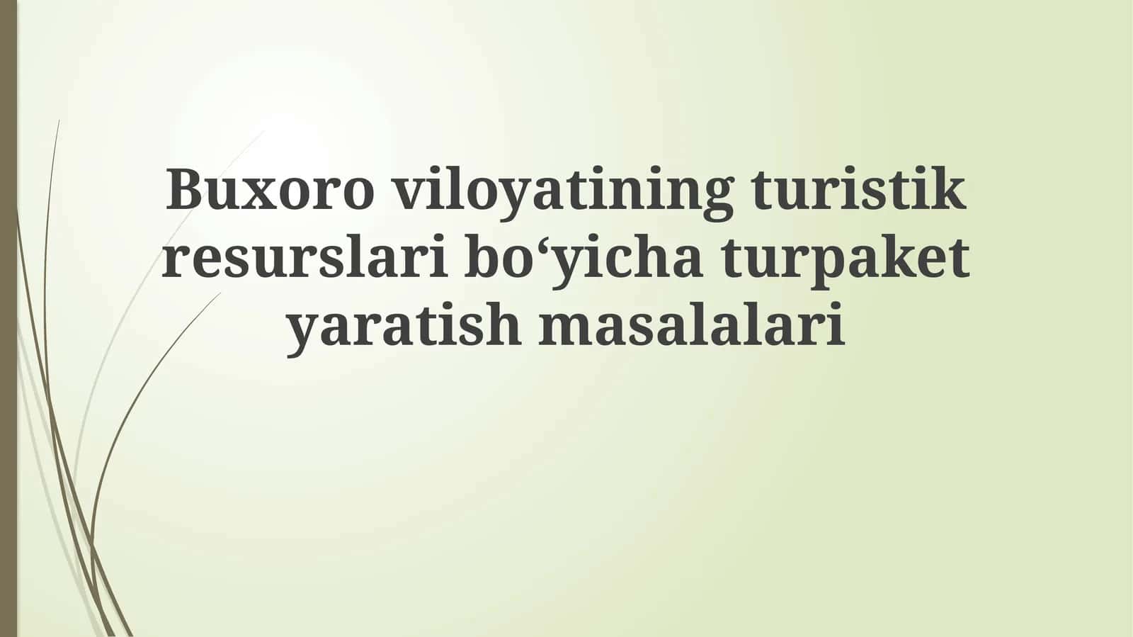 Buxoroviloyatiningturistikresurslariboʻyichaturpaketyaratishmasalalari 1