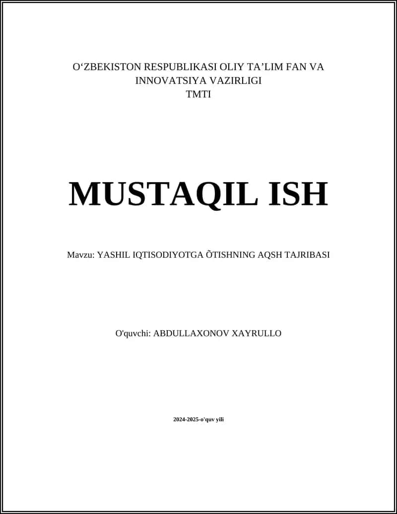 YASHIL IQTISODIYOTGA ÕTISHNING AQSH TAJRIBASI 1