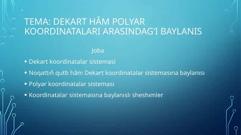 Dekart hâm polyar koordinatalari arasindagʻi baylanis 1