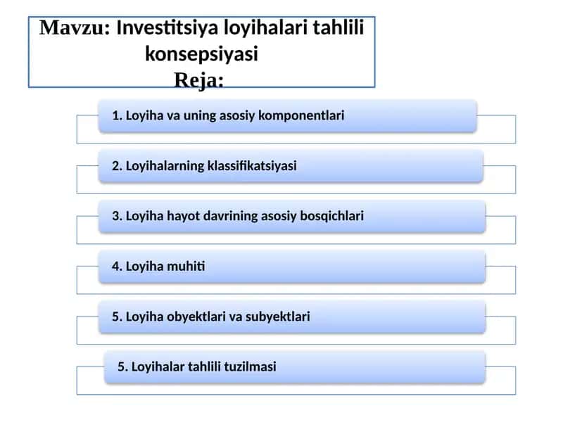 Investitsiya loyihalari tahlili konsepsiyasi 1