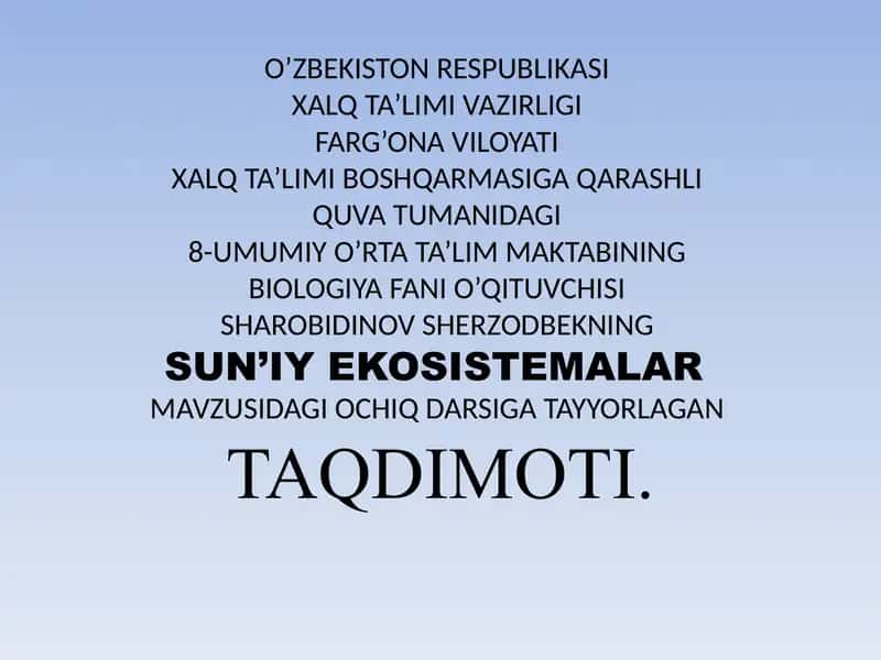 Sun'iy Ekosistemalar 1