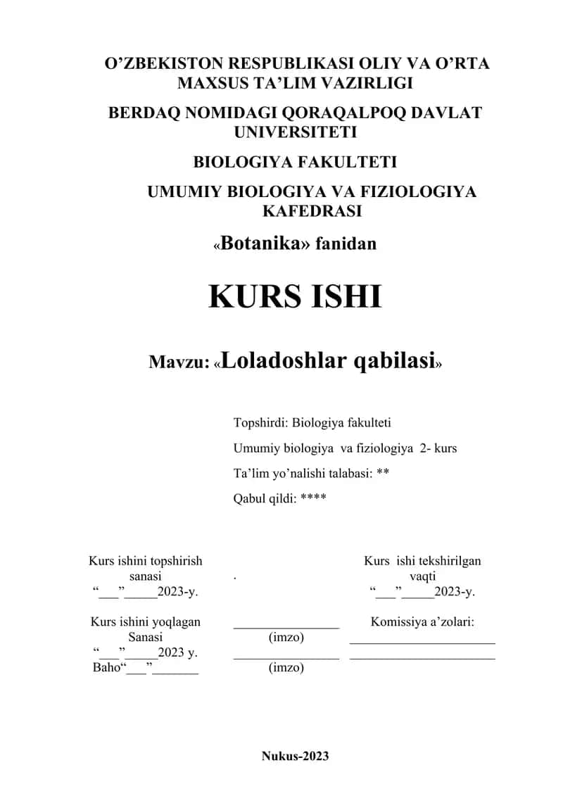 Loladoshlar oilasi kurs ishi botanika 1