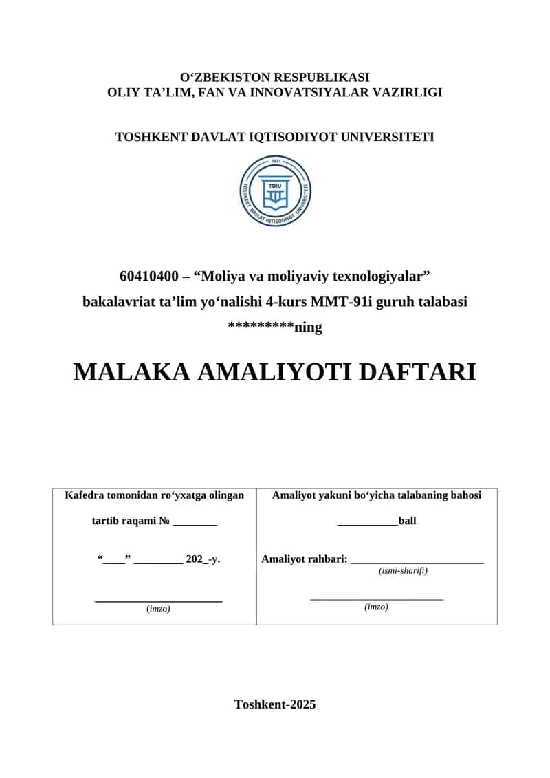 Amaliyot hisoboti Moliya bo'limi 1
