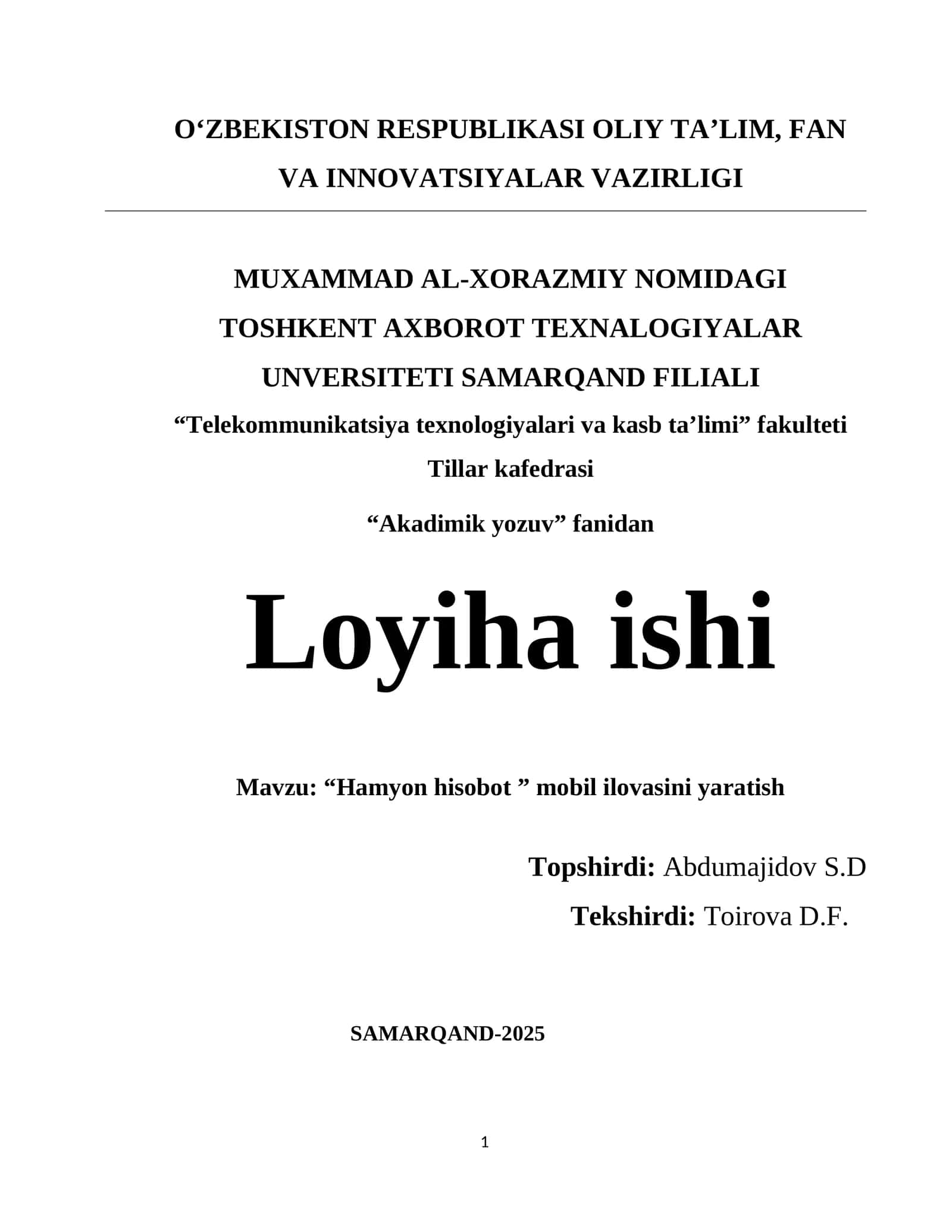 “Hamyon hisobot ”mobililovasiniyaratish 1