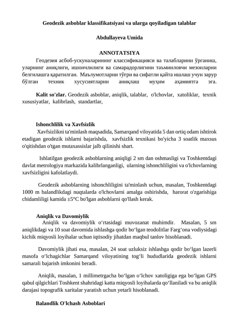 Geodezik asboblar klassifikatsiyasi va ularga qoyiladigan talablar 1