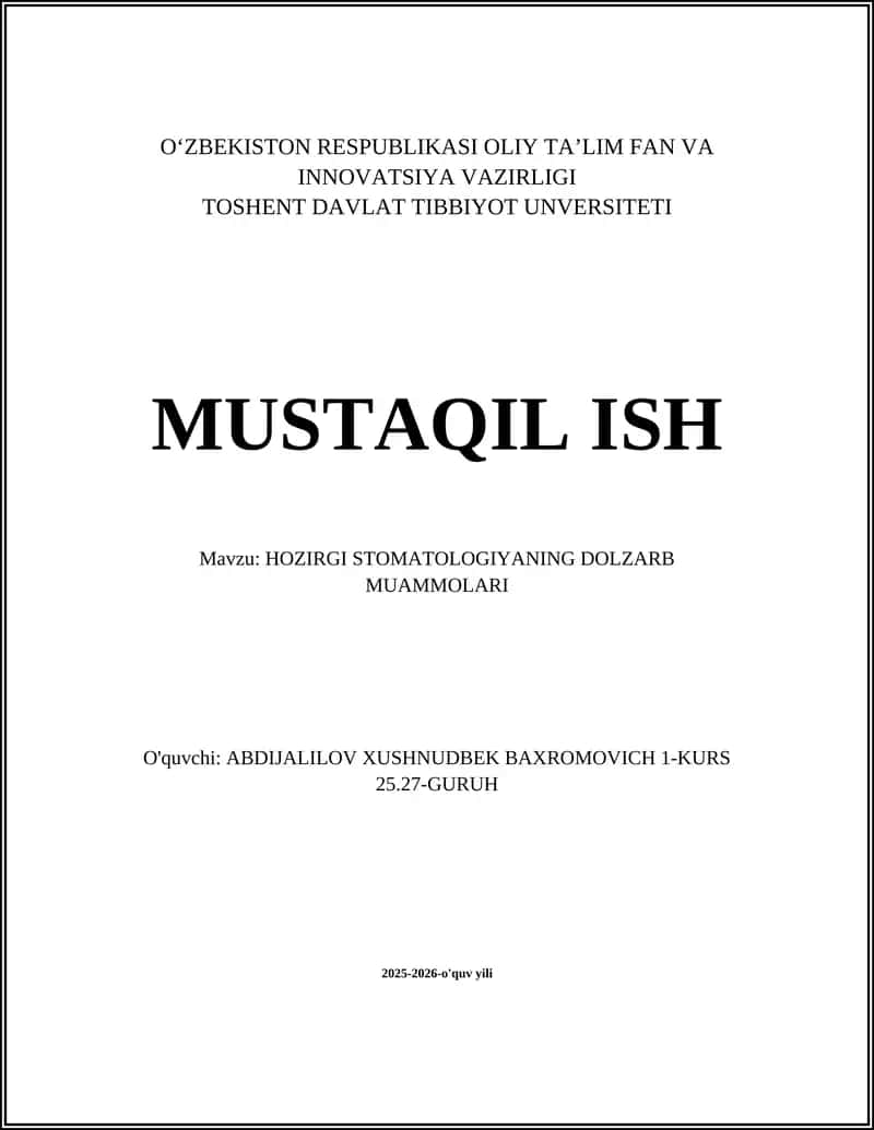 HOZIRGI STOMATOLOGIYANING DOLZARB MUAMMOLARI 1