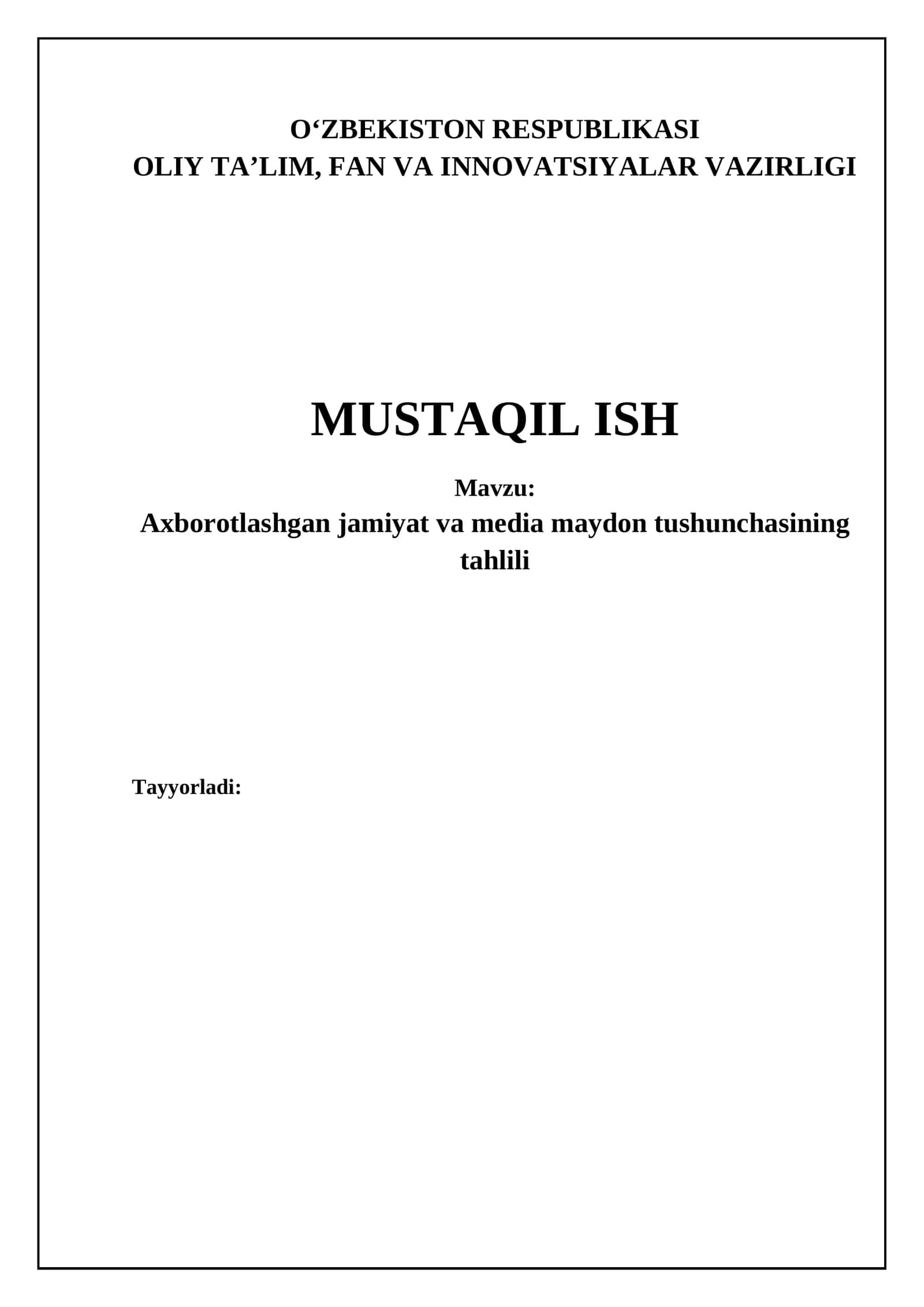 Axborotlashgan jamiyat va media maydon tushunchasining tahlili 1