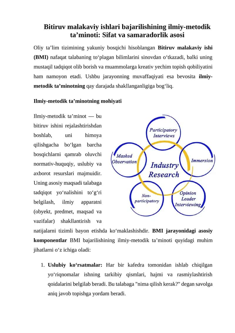 Bitiruv malakaviy ishlari bajarilishining ilmiy-metodik ta’minoti 1