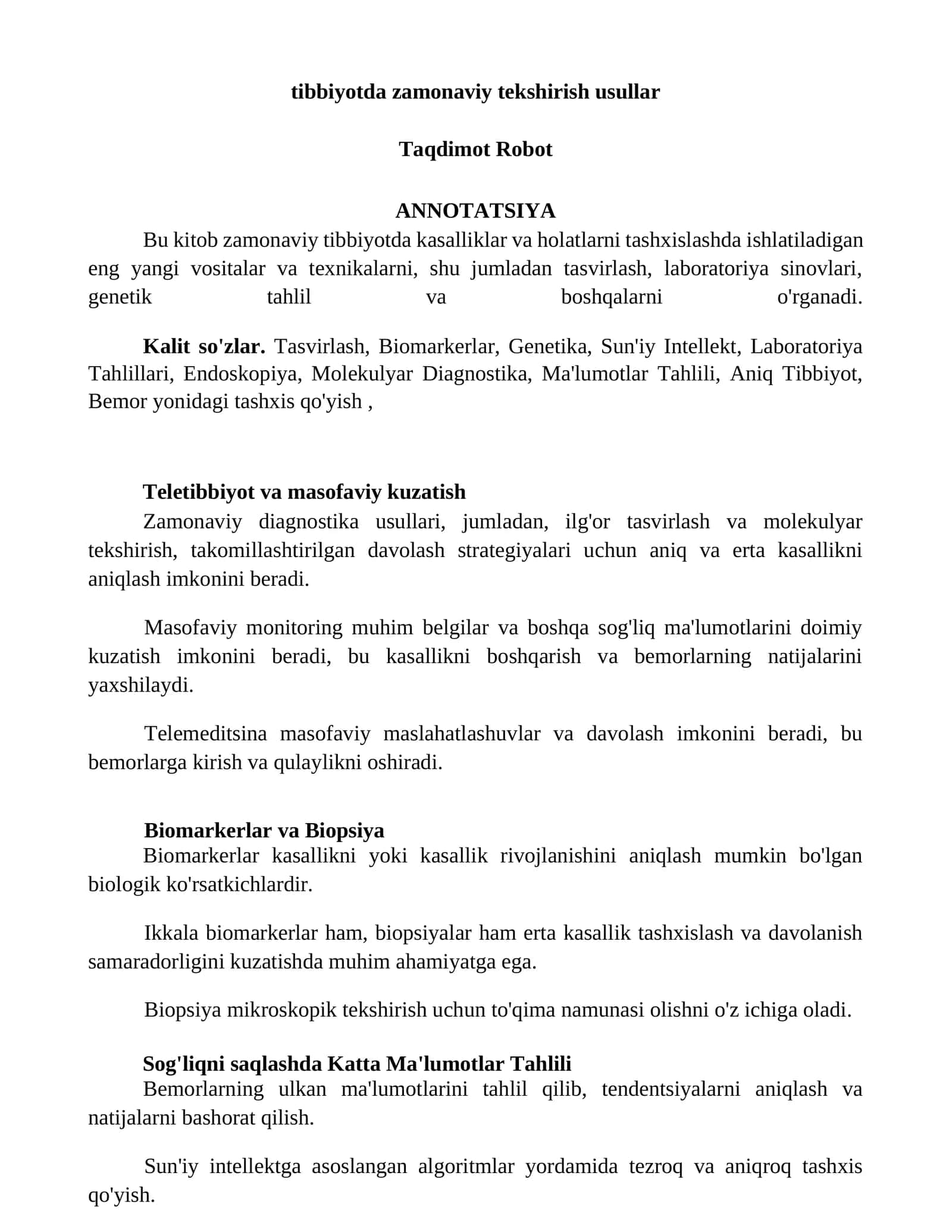 Tibbiyotda zamonaviy tekshirish usullar 1