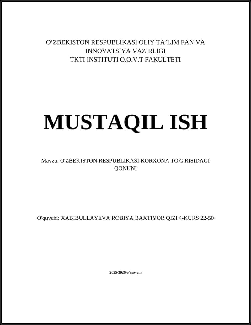 O'ZBEKISTON RESPUBLIKASI KORXONA TO'G'RISIDAGI QONUNI 1