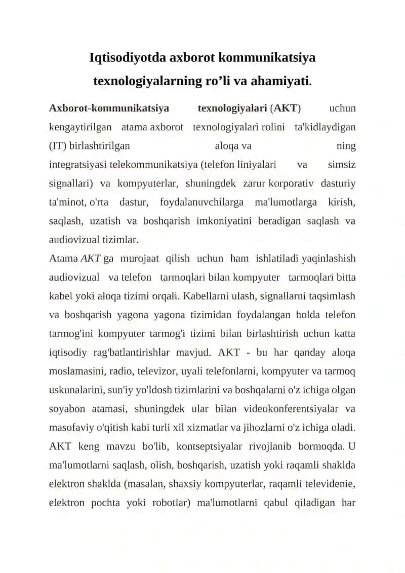 Axborot-kommunikatsiya texnologiyalari(AKT)