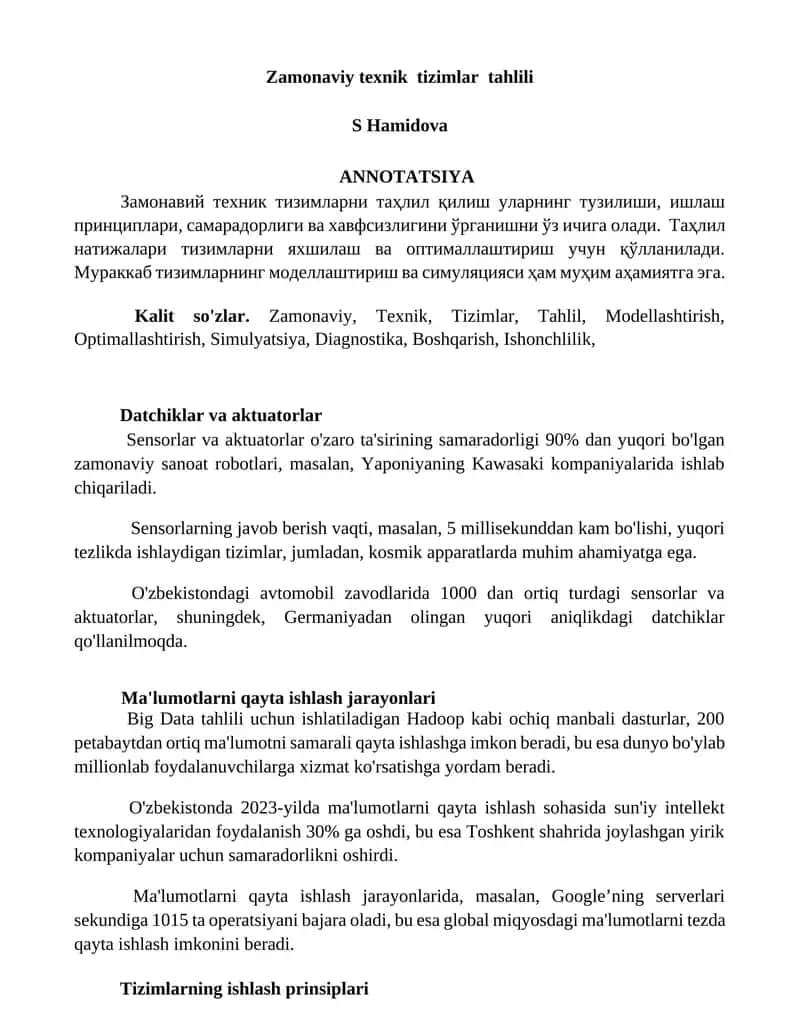 Zamonaviy texnik tizimlar tahlili 1