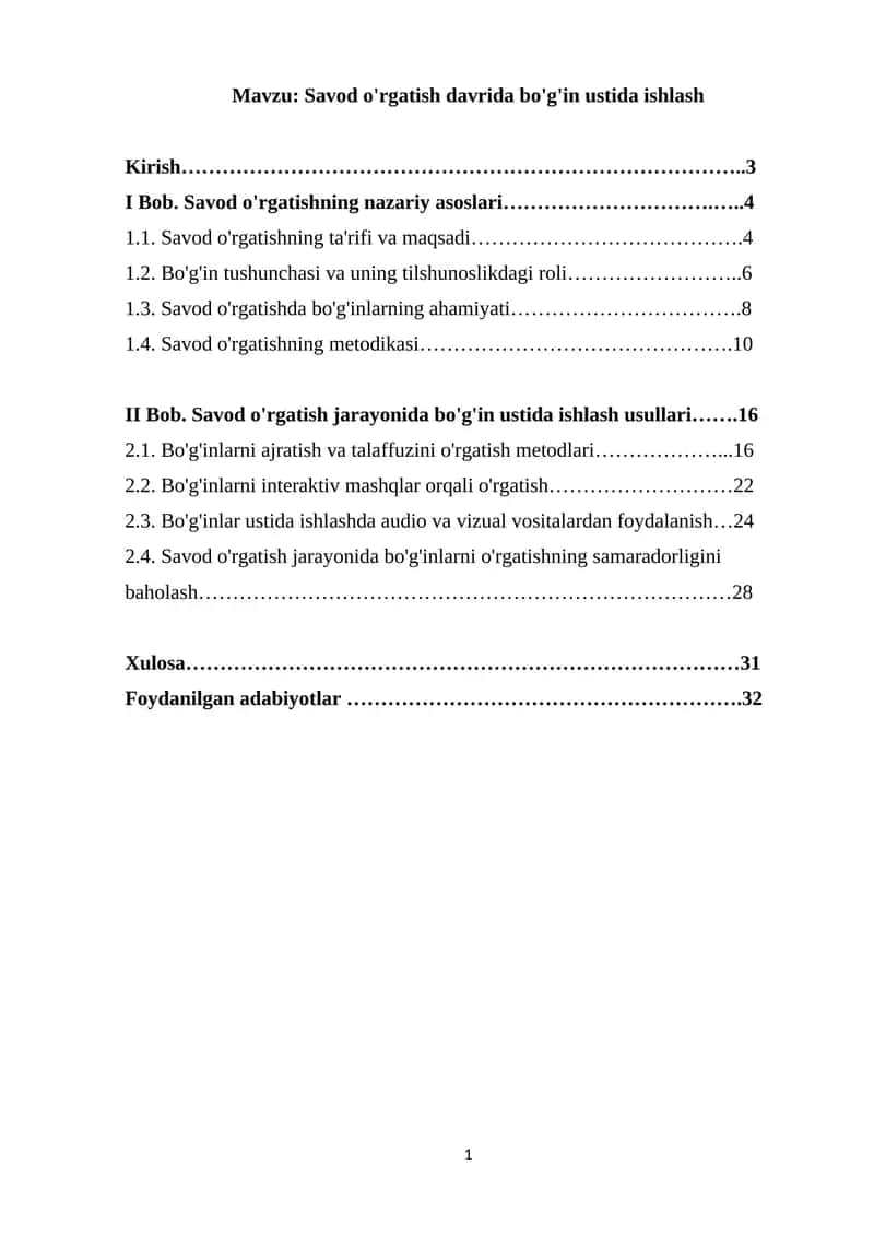 Savod o'rgatish davrida bo'g'in ustida ishlash 1