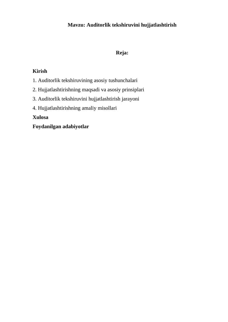 Auditorlik tekshiruvini hujjatlashtirish 1