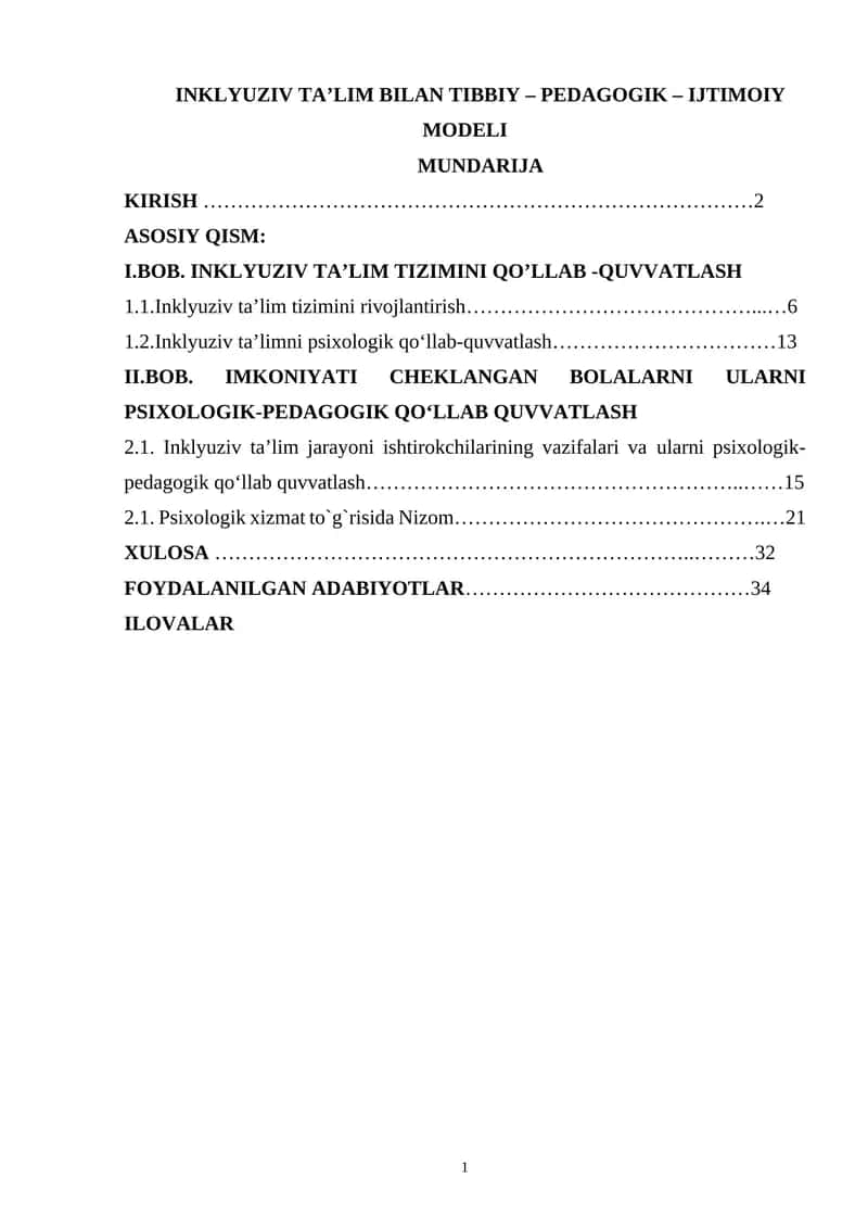 INKLYUZIV TA’LIM BILAN TIBBIY – PEDAGOGIK – IJTIMOIY MODELI 1