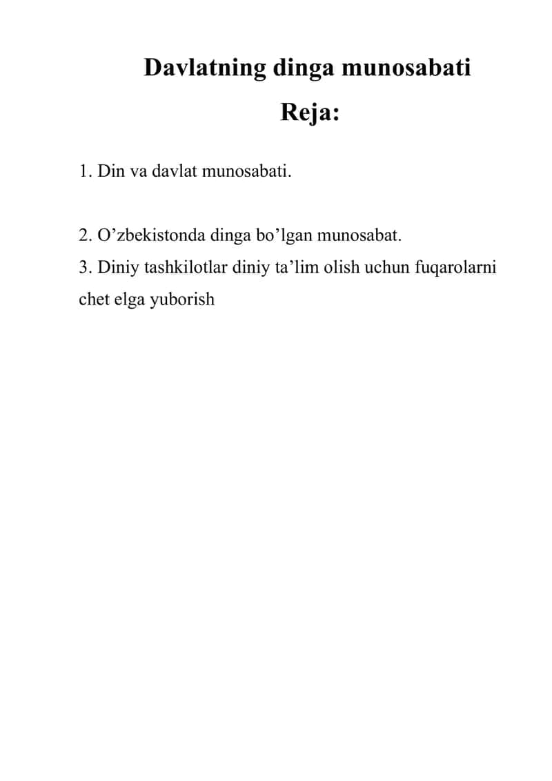 Davlatning dinga munosabati 1