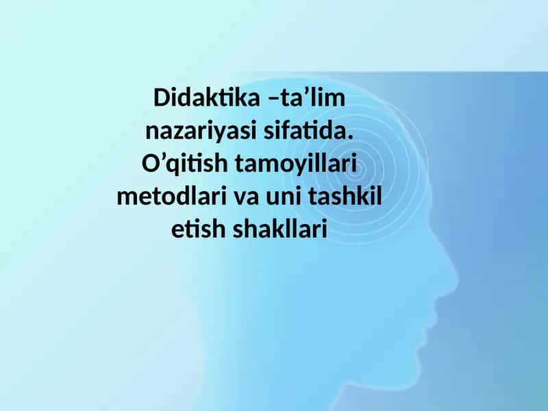 Didaktika –ta’lim nazariyasi sifatida. O’qitish tamoyillari metodlari va uni tashkil etish shakllari 1
