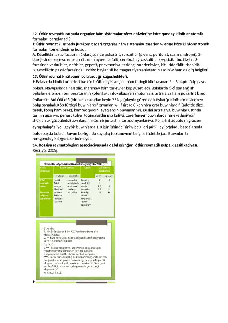Ótkir revmatik ısıtpada organlar hám sistemalar zárerleniwlerine kóre klinik-anatomik formaları 1