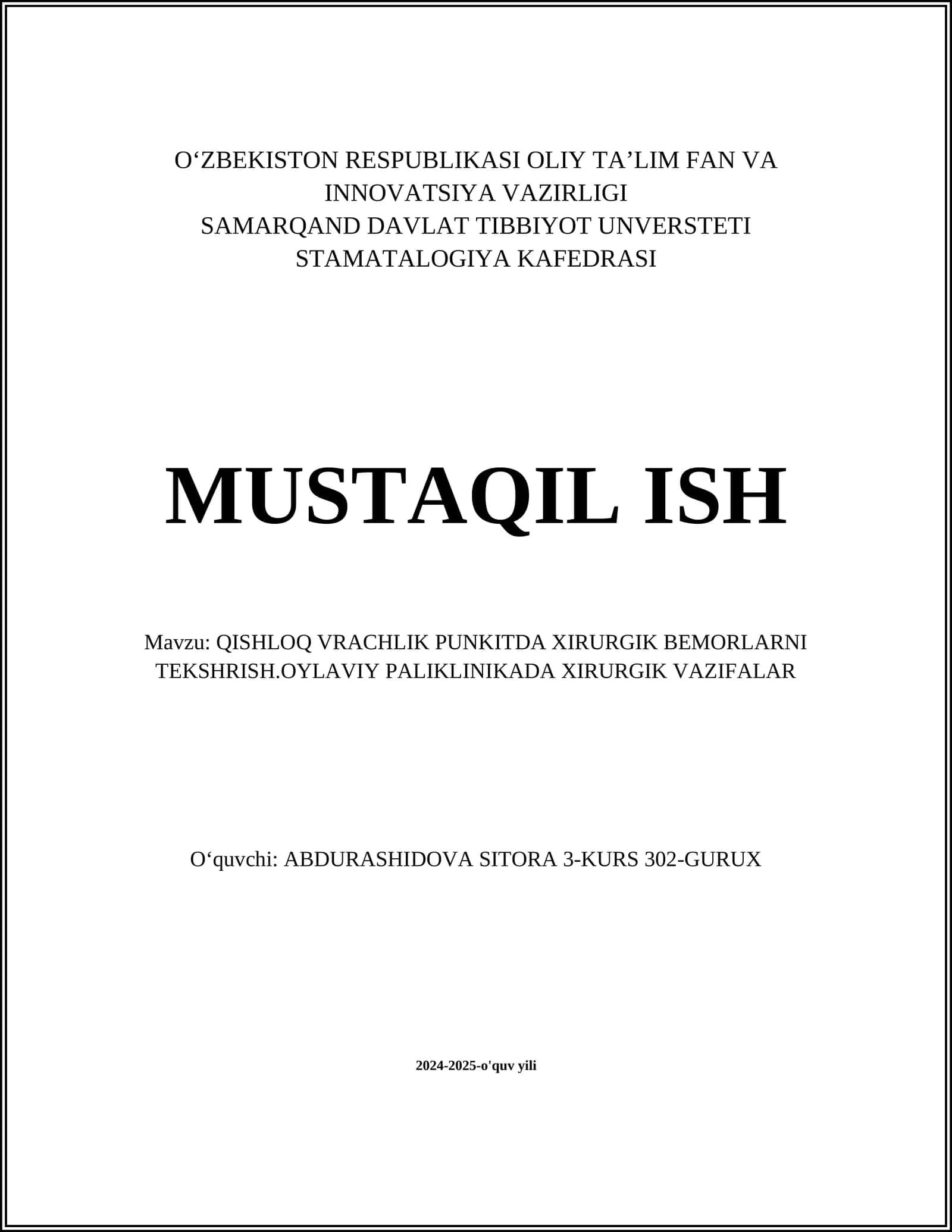 QISHLOQ VRACHLIK PUNKITDA XIRURGIK BEMORLARNI TEKSHRISH 1