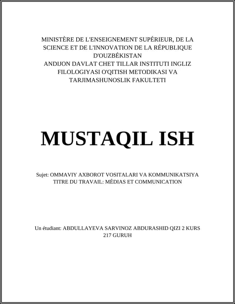 MÉDIAS ET COMMUNICATION 1