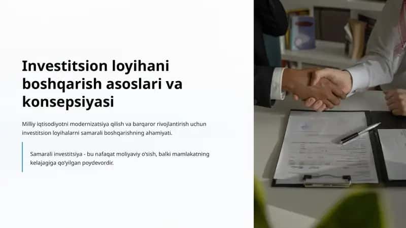 Investitsion loyihani boshqarish asoslari va konsepsiyasi 1