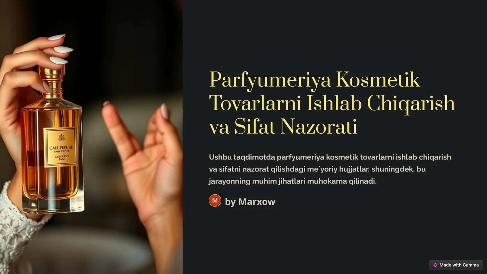 Parfyumeriya Kosmetik Tovarlarni Ishlab Chiqarish va Sifat Nazorati 1