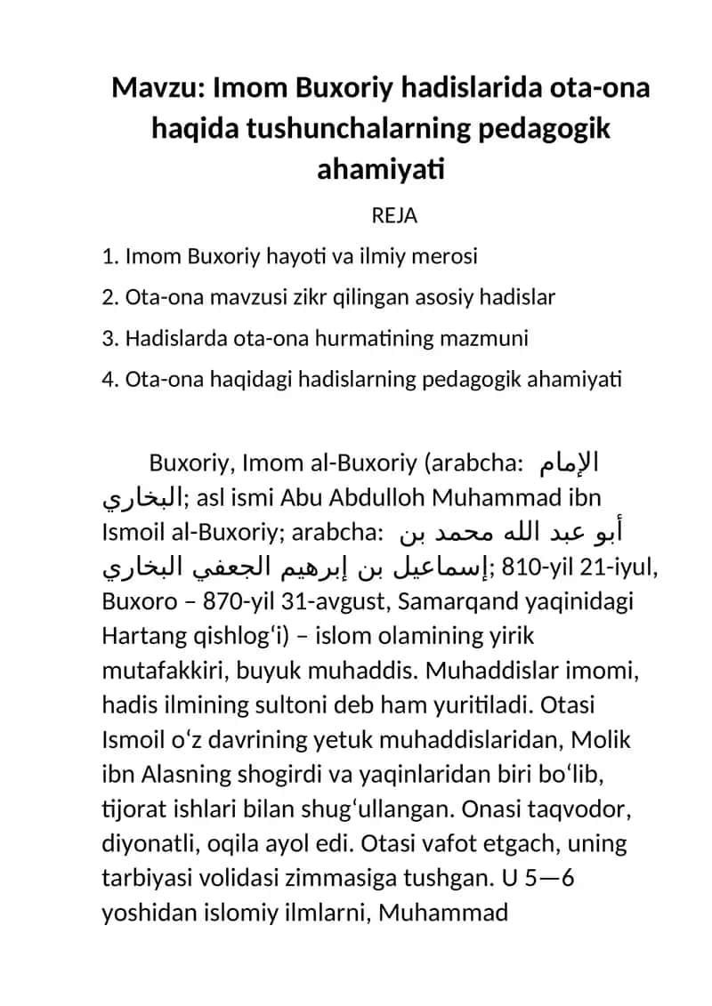 Imom Buxoriy hadislarida ota-ona haqida tushunchalarning pedagogik ahamiyati 1