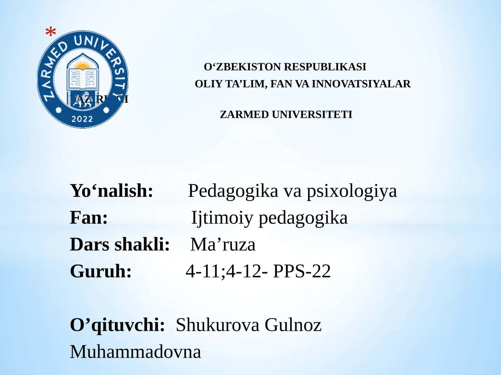 Ijtimoiy pedagogika darsi 1