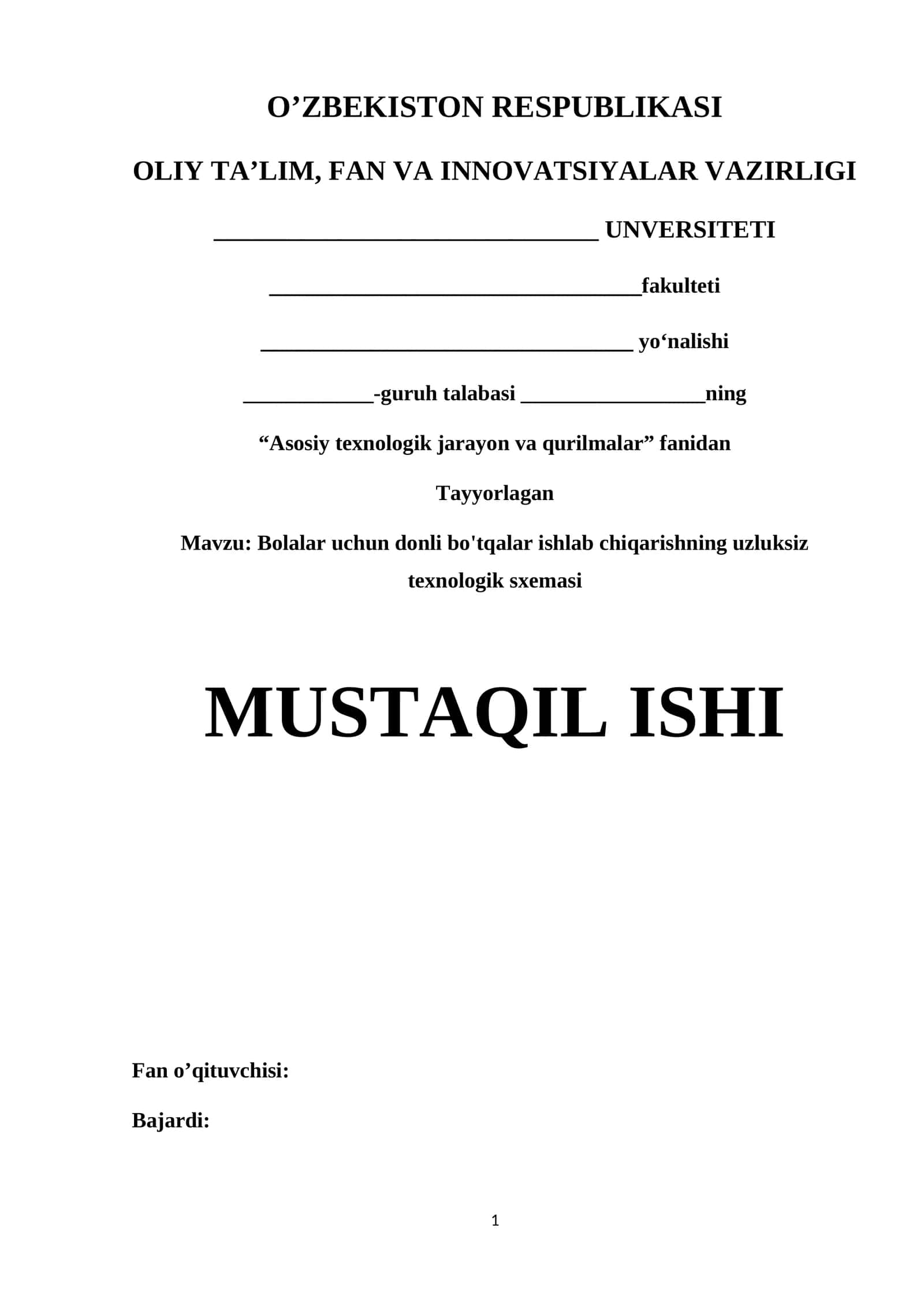 Bolalar uchun donli bo'tqalar ishlab chiqarishning uzluksiz texnologik sxemasi 1
