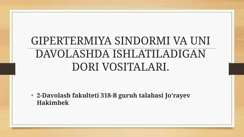 GIPERTERMIYA SINDORMI VA UNI DAVOLASHDA ISHLATILADIGAN DORI VOSITALARI 1