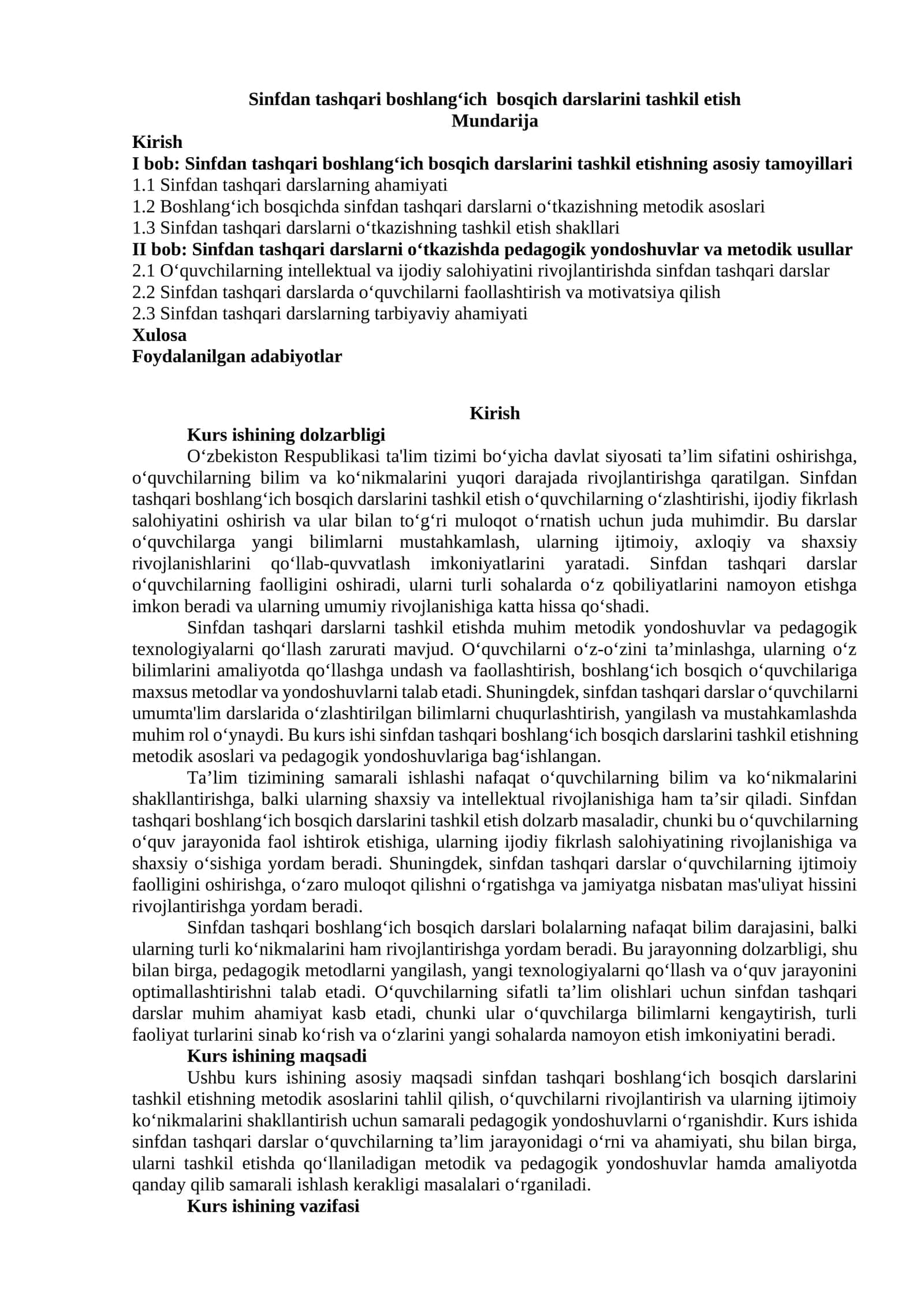 Sinfdan tashqari boshlang‘ich bosqich darslarini tashkil etish 1