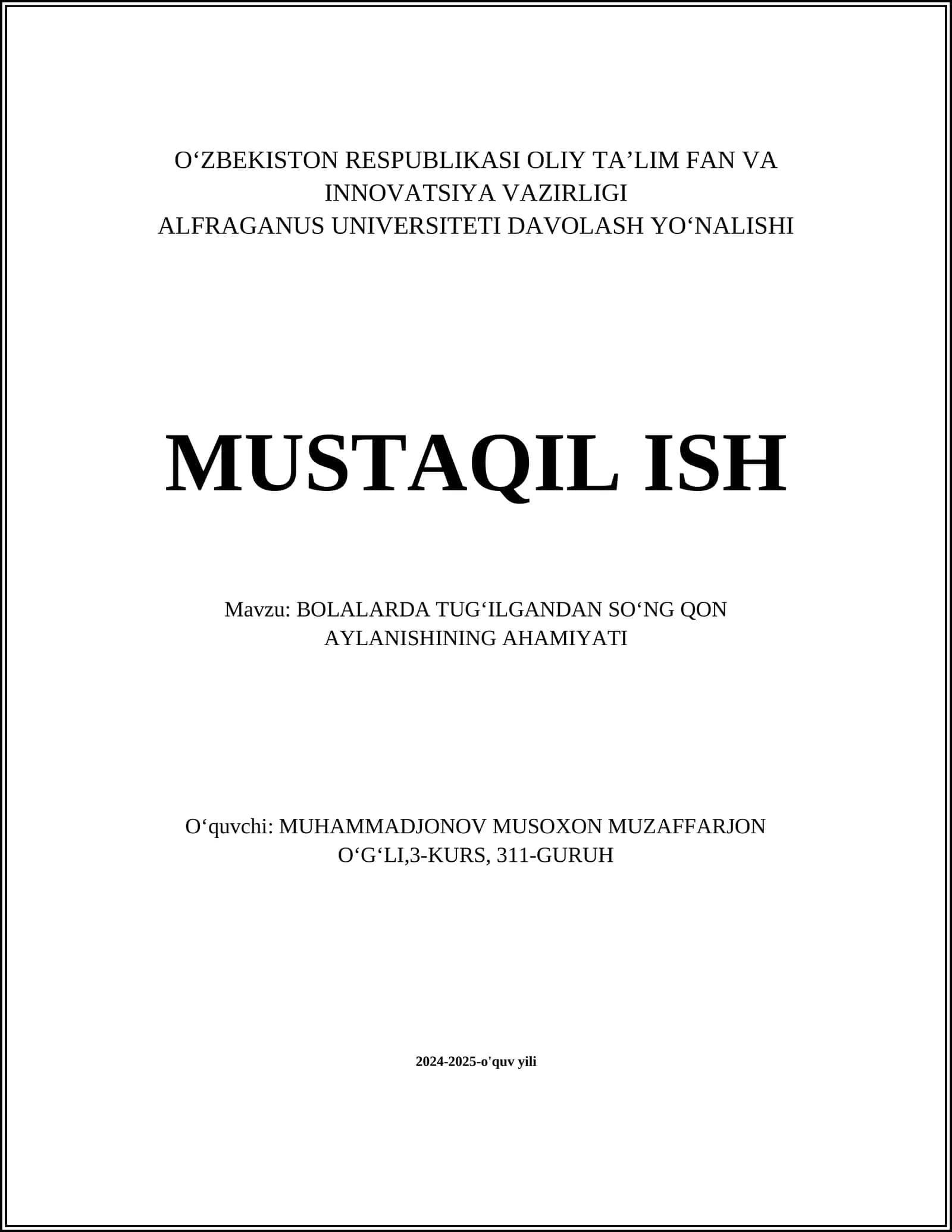 BOLALARDA TUGʻILGANDAN SOʻNG QON AYLANISHINING AHAMIYATI 1