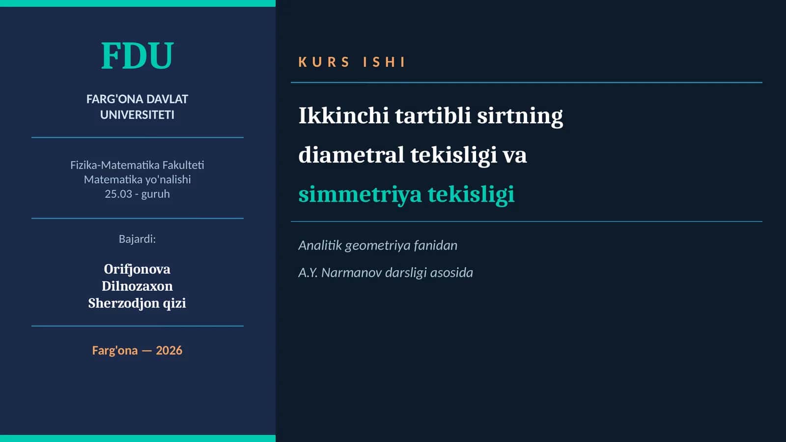 Ikkinchi tartibli sirtning diametral tekisligi va simmetriya tekisligi 1