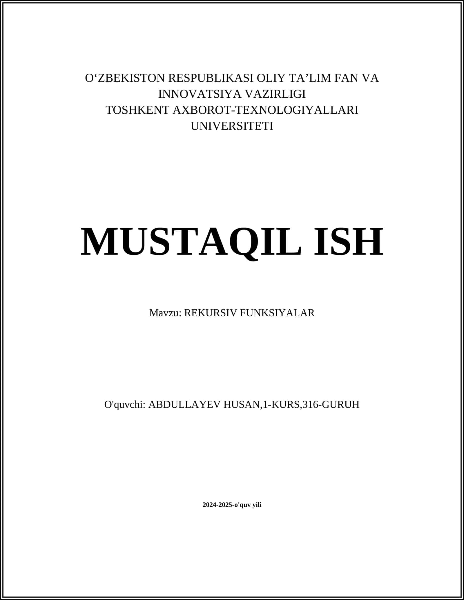 REKURSIV FUNKSIYALAR 1