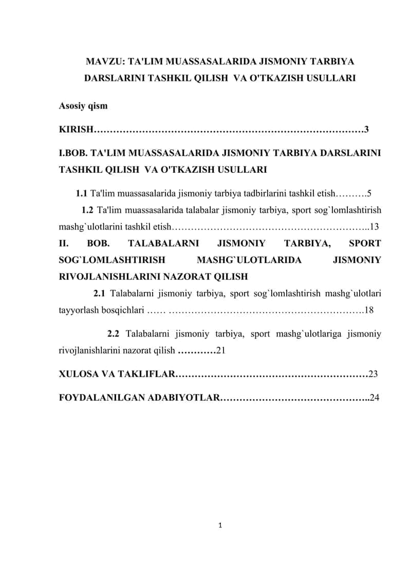 TA'LIM MUASSASALARIDA JISMONIY TARBIYA DARSLARINI TASHKIL QILISH VA O'TKAZISH USULLARI 1