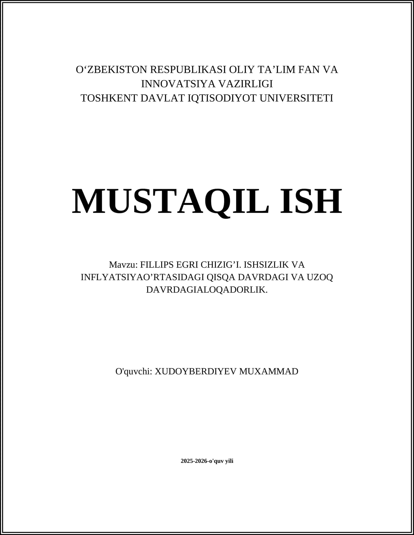 FILLIPS EGRI CHIZIG’I. ISHSIZLIK VA INFLYATSIYAO’RTASIDAGI QISQA DAVRDAGI VA UZOQ DAVRDAGIALOQADORLIK 1