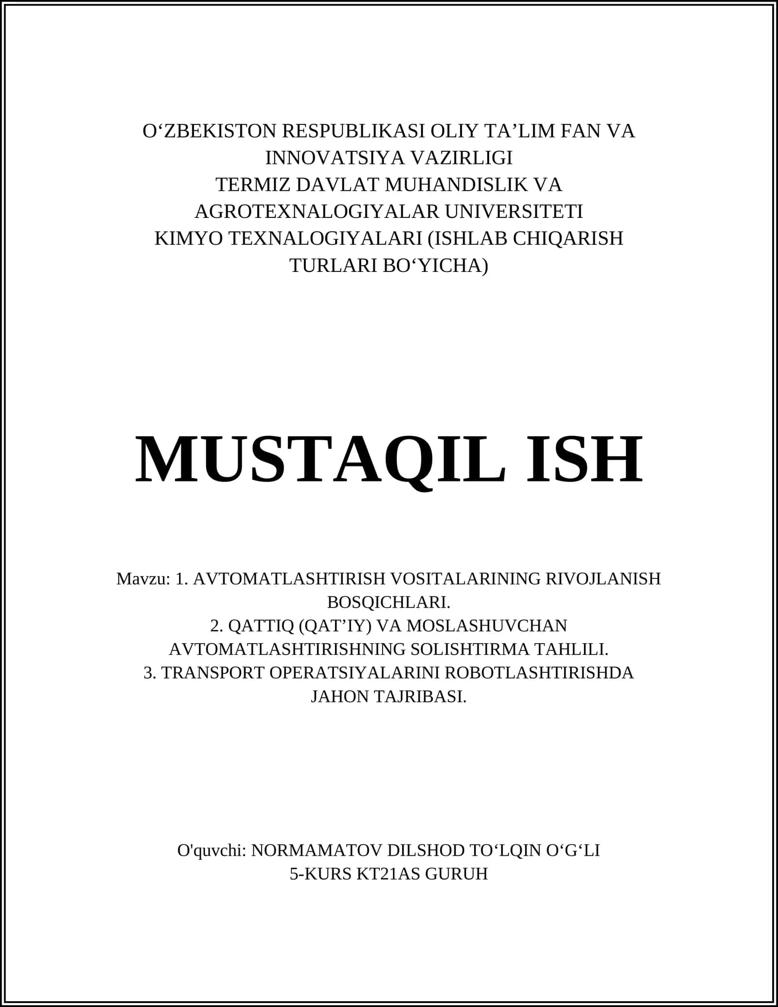AVTOMATLASHTIRISH VOSITALARINING RIVOJLANISH BOSQICHLARI 1