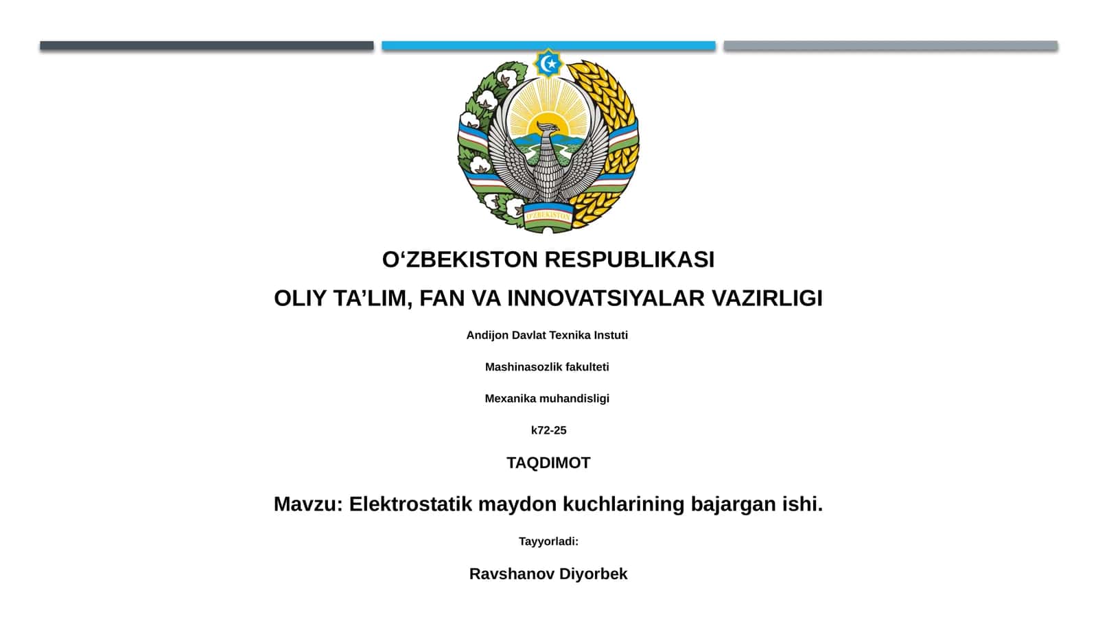 Elektrostatik maydon kuchlarining bajargan ishi 1
