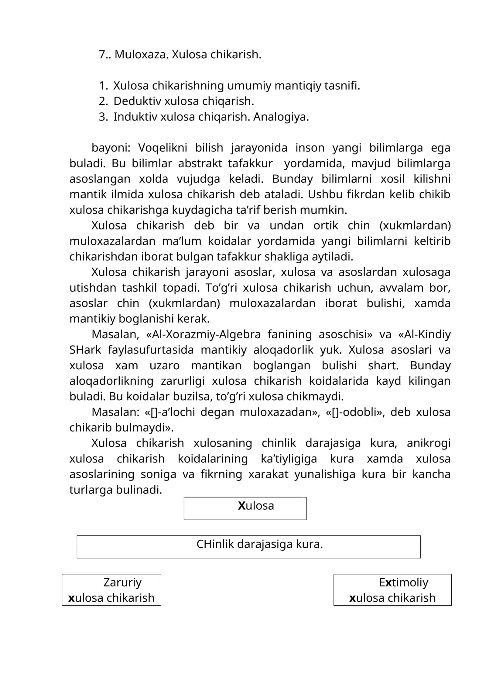 Muloxaza. Xulosa chikarish 1