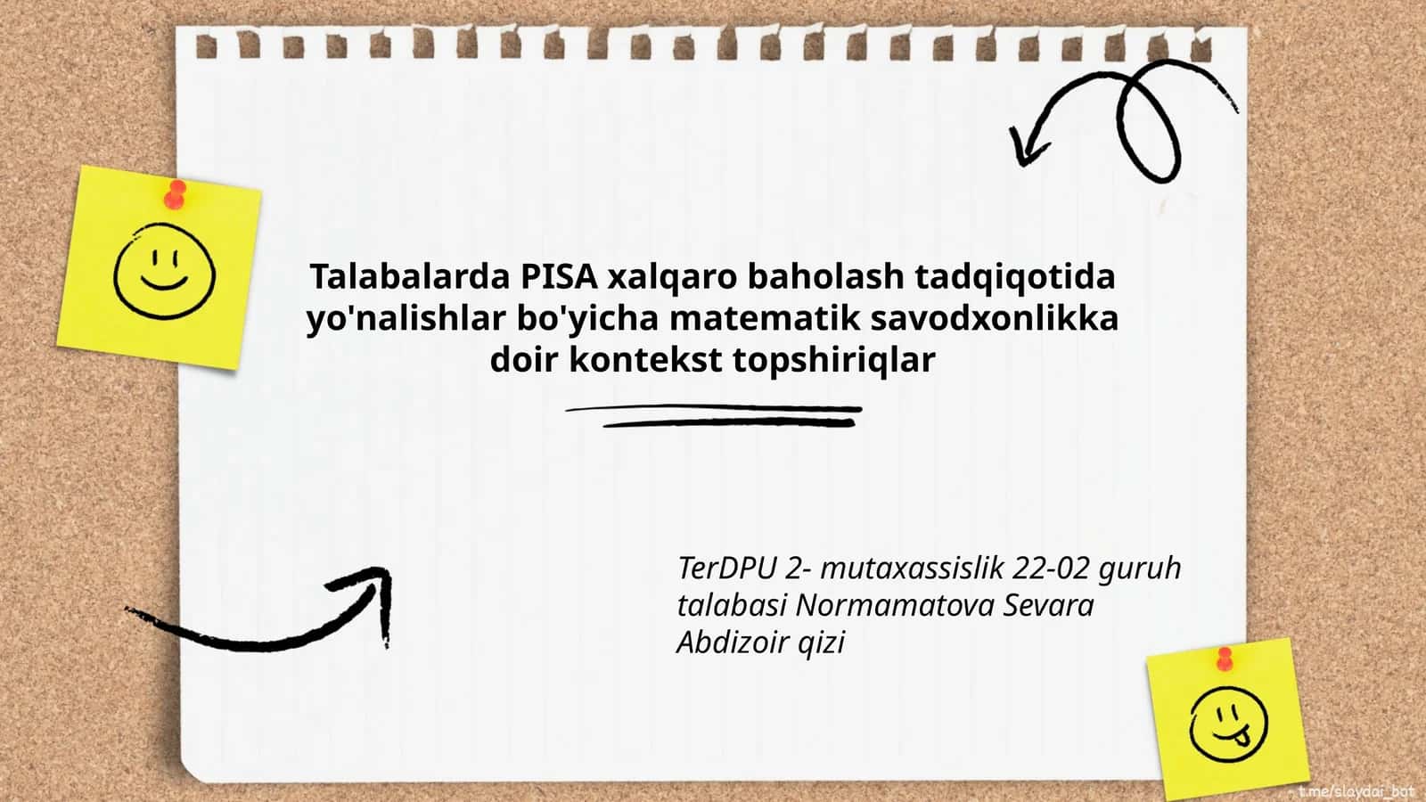 Talabalarda PISA xalqaro baholash tadqiqotida yo'nalishlar bo'yicha matematik savodxonlikka doir kontekst topshiriqlar 1