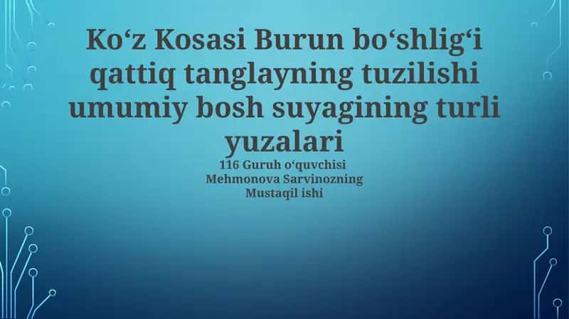 Koʻz Kosasi Burun boʻshligʻi qattiq tanglayning tuzilishi 1