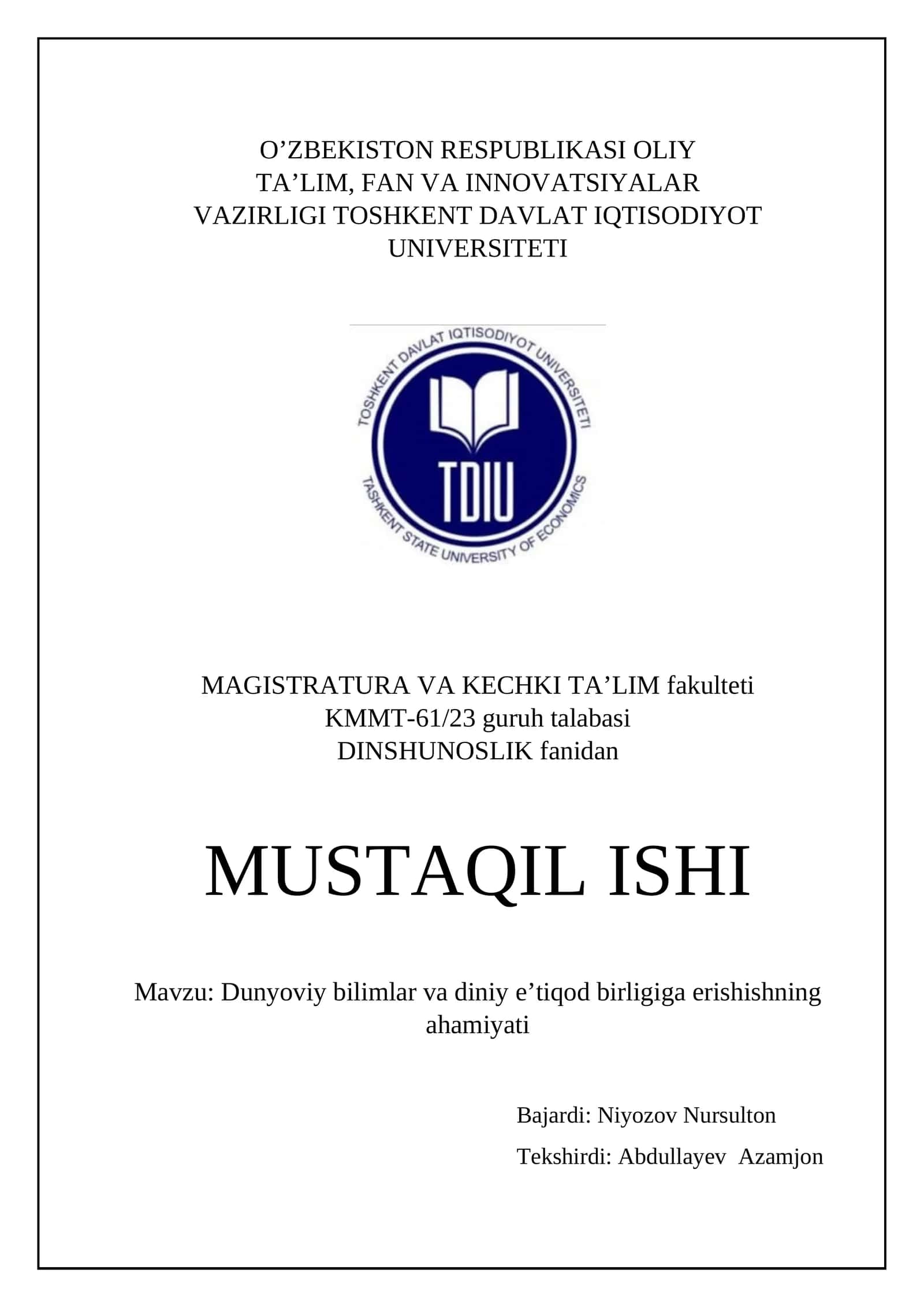 Dunyoviy bilimlar va diniy e’tiqod birligiga erishishning ahamiyati 1