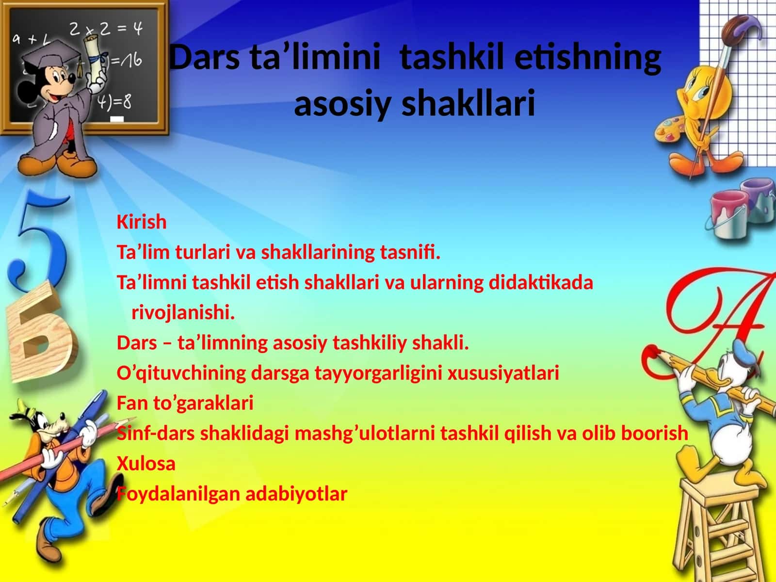 Dars ta’limini tashkil etishning asosiy shakllari 1