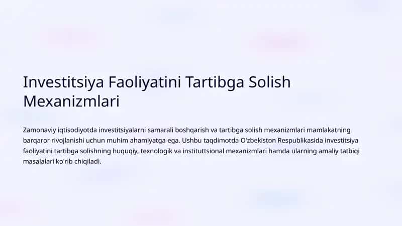 Investitsiya Faoliyatini Tartibga Solish Mexanizmlari 1