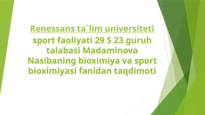 Sportchilar uchun bioximiyaviy va sport bioximiyasi 1