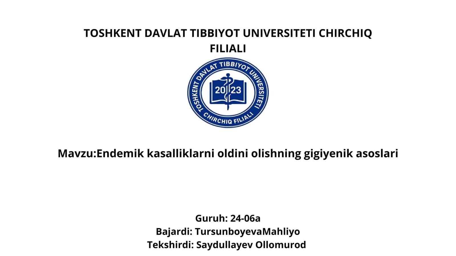 Endemik kasalliklarni oldini olishning gigiyenik asoslari 1