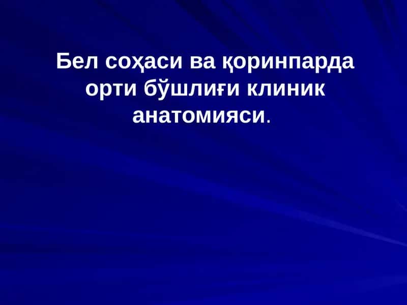 Бел соҳаси ва қоринпарда орти бўшлиғи клиник анатомияси. 1